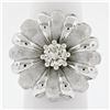 Image 1 : Vintage 18K White Gold .78 ctw Round Brilliant Diamond Large Cocktail Flower Rin