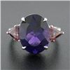 Image 2 : Vintage 18K Gold Large Oval Amethyst w/ Trillion Rhodolite Garnet 3 Stone Ring