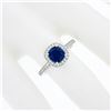 Image 4 : Platinum GIA NO HEAT Cushion Sapphire Solitaire w/ Diamond Halo Engagement Ring