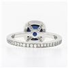Image 8 : Platinum GIA NO HEAT Cushion Sapphire Solitaire w/ Diamond Halo Engagement Ring