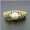 Image 2 : 14K Gold Cultured Pearl Solitaire w/ Diamond Open Twisted Wire Work Domed Ring