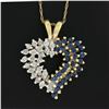 Image 3 : 14k Yellow Gold 1.08 ctw Diamond & Sapphire Cluster Open Heart Pendant & 21" Cha