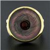 Image 2 : 14k Gold Round Carved Black Mother Of Pearl w/ Cabochon Carnelian Button Ring