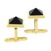 Image 3 : Vintage 18K Yellow Gold Pyramid Cut Bezel Black Onyx Square Swivel Cuff Links