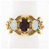 Image 1 : Vintage 10k Gold Oval Brilliant Cut Garnet & Cabochon Opal Accent Open Work Ring