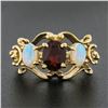 Image 2 : Vintage 10k Gold Oval Brilliant Cut Garnet & Cabochon Opal Accent Open Work Ring