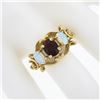 Image 3 : Vintage 10k Gold Oval Brilliant Cut Garnet & Cabochon Opal Accent Open Work Ring