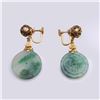 Image 1 : Pair of 14k Yellow Gold & Jadeite Earrings
