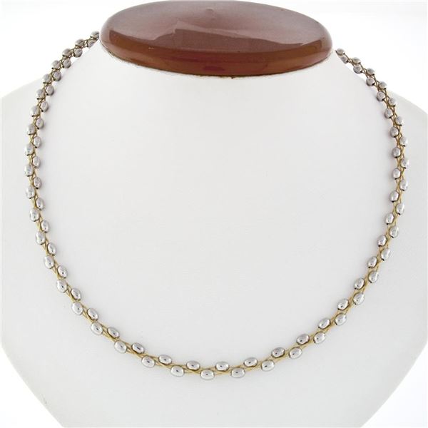 Fancy Solid 14k Yellow Gold Fine Woven Cable Collier Necklace White Gold Beads