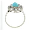 Image 8 : Antique Victorian 18k Gold Oval Cabochon Turquoise w/ Mine Cut Diamond Halo Ring