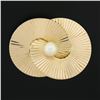 Image 2 : Retro Vintage Krementz 14k Gold Grooved Interlocking Round Disc Pearl Pin Brooch