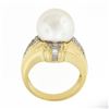 Image 8 : 14K Yellow Gold Large 12.58mm South Sea Pearl Ring w/ Baguette & Round Diamonds