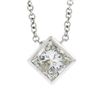 Image 2 : NEW 14k White Gold 0.59 ctw Princess Cut Bezel Diamond Solitaire Pendant Necklac