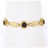 Image 1 : Vintage Retro 14K Yellow Gold 6.75" Bezel Garnet Grooved Bullet Link Bracelet