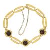 Image 4 : Vintage Retro 14K Yellow Gold 6.75" Bezel Garnet Grooved Bullet Link Bracelet
