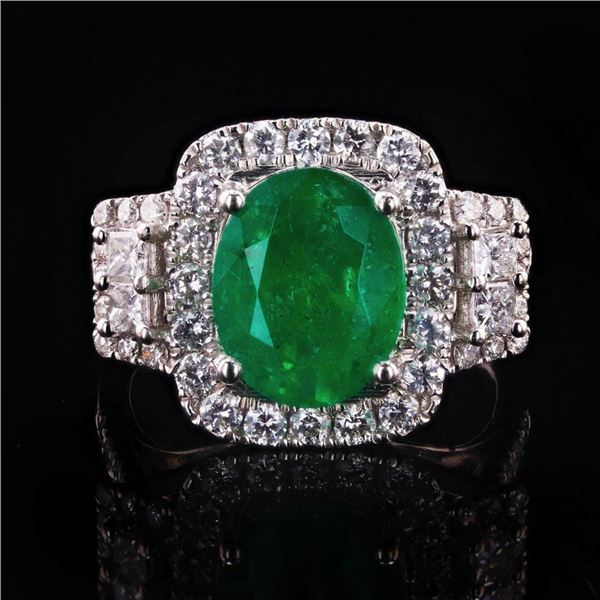3.45 ctw Emerald and 1.37 ctw Diamond Platinum Ring