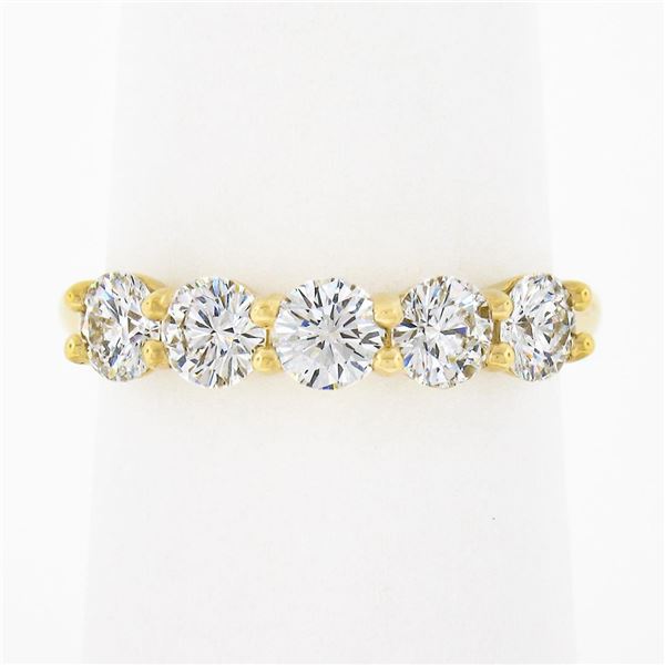 18k Yellow Gold 1.22 ctw Round Ideal Low Profile Diamond 5 Stone Stack Band Ring