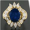 Image 2 : 18K Gold 7.72 ctw GIA Large Oval Sapphire w/ Round Marquise Diamond Cocktail Rin