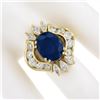 Image 3 : 18K Gold 7.72 ctw GIA Large Oval Sapphire w/ Round Marquise Diamond Cocktail Rin