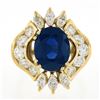 Image 4 : 18K Gold 7.72 ctw GIA Large Oval Sapphire w/ Round Marquise Diamond Cocktail Rin