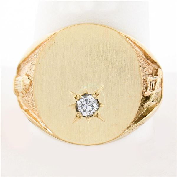 Men's 14K Gold 0.17 ctw Diamond Engraveable Firefighter Textured Oval Signet Rin