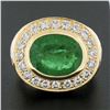 Image 2 : NEW 18k Gold 7.70 ctw GIA Oval Bezel Emerald & Diamond Hammered Wide Cocktail Ri