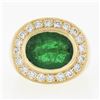 Image 4 : NEW 18k Gold 7.70 ctw GIA Oval Bezel Emerald & Diamond Hammered Wide Cocktail Ri