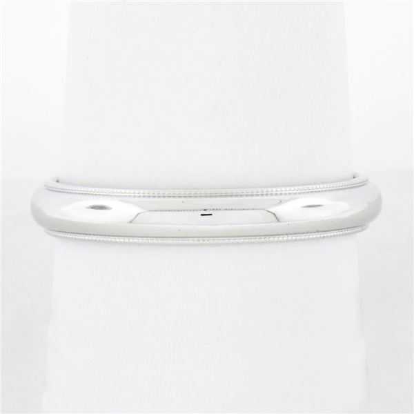 Men's Classic Art Carved 14k White Gold 3.6mm Dome w/ Milgrain Wedding Band Ring