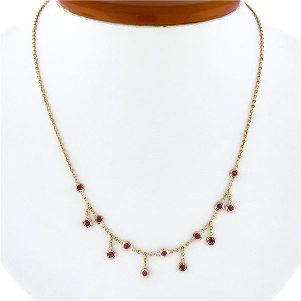 14k Rose Gold 0.80 ctw Round Bezel Ruby w/ Dangle Adjustable Cable Chain Necklac