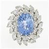 Image 4 : Platinum Handmade GIA Ceylon NO HEAT Oval Sapphire & Marquise Diamond Halo Ring