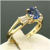 Image 6 : 14k Yellow Gold ROYAL BLUE Sapphire Solitaire Ring Fine Baguette Diamond Accents
