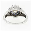 Image 7 : Vintage 18k White Gold 1.09 ctw Diamond Solitaire Sapphire Halo W/ Milgrain Ring