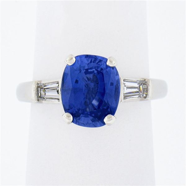 Vintage Platinum GIA Burma NO HEAT Cushion Sapphire & Diamond Engagement Ring