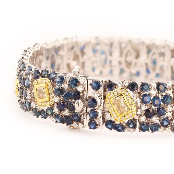 3.62 ctw Multi-Shape Diamond and 17.29 ctw Blue Sapphire 18K White and Yellow Go