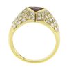 Image 8 : 18K Yellow Gold GIA Bezel Triangular Ruby Solitaire Pave Diamond Dome Band Ring