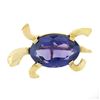 Image 1 : Vintage 14k Yellow Gold Oval Purple Stone Detailed Turtle or Tortoise Pin Brooch