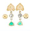 Image 3 : Vintage 14k Gold 1.28 ctw Trillion Emerald & Diamond Fleur De Lis Enamel Earring