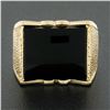 Image 2 : Men's Vintage 14K Yellow Gold Rectangular Black Onyx w/ Textured Sides Wide Ring
