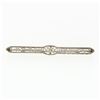 Image 1 : Antique Art Deco 14k White Gold Mine Cut Diamond Open Filigree Bar Pin Brooch