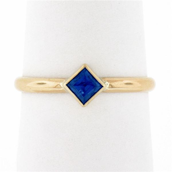Simple Petite 14k Gold 0.32 ctw Square Step Cut Bezel Set Sapphire Solitaire Rin