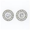 Image 1 : NEW 14k White Gold 0.83 ctw Round Bezel Diamond w/ Halo & Milgrain Stud Earrings