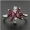 Image 2 : Vintage 14K White Gold 0.80 ctw Ruby & Diamond Petite Tiered Spray Cluster Ring