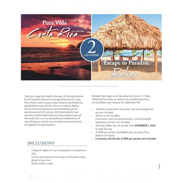 Travel to Costa Rica or Belize - 6-Day/6-Night up to 8 Guests