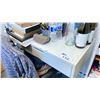 Image 2 : WHITE SINGLE DRAWER OFFICE DESK WITH ASSORTED CONTENTS & WHITE BOARD