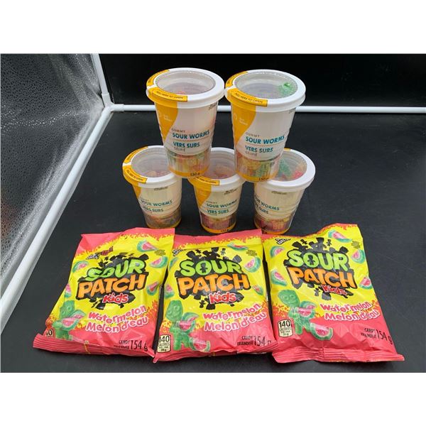 Lot of Assorted Candy- Sour Patch Kids, Watermelon flavour and Gummy Sour Worms (130g x 5)