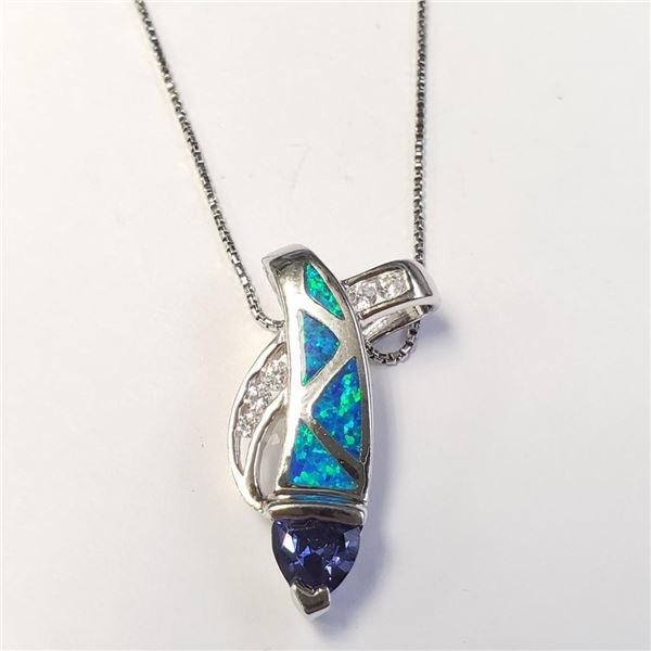 Silver Opalite And Tanzanite 18" Necklace, Suggested Retail Value $200
