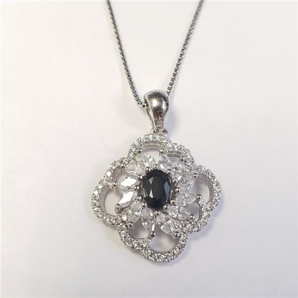 Silver Sapphire And Cz 18" Necklace, Suggested Retail Value $240