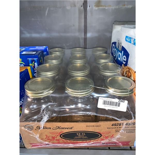 CASE LOT - Golden Harvest Standard Mouth Canning Jars 12 x 1L