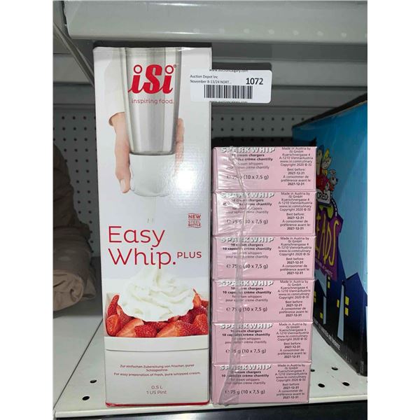 iSi Easi Whip Plus, 0.5L Stainless Steel Bottle, Cold Application And Spark Whip 10 pk Cream Charger