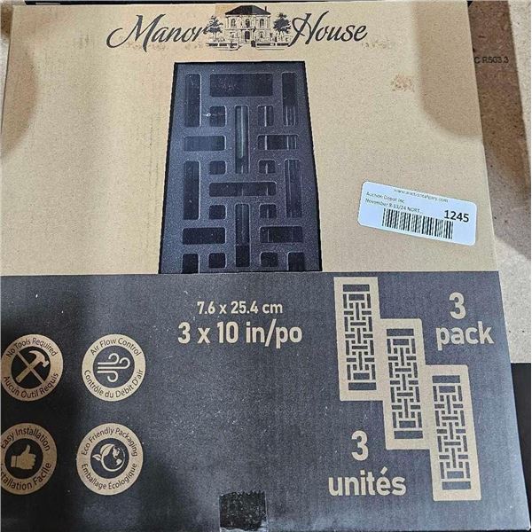 Manor House 3"x10" Black Vent Covers  3 pack